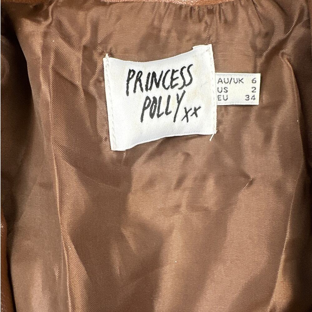 Princess Polly - Next In Line Faux Leather Oversized Biker Jacket in Brown - Picture 2 of 5